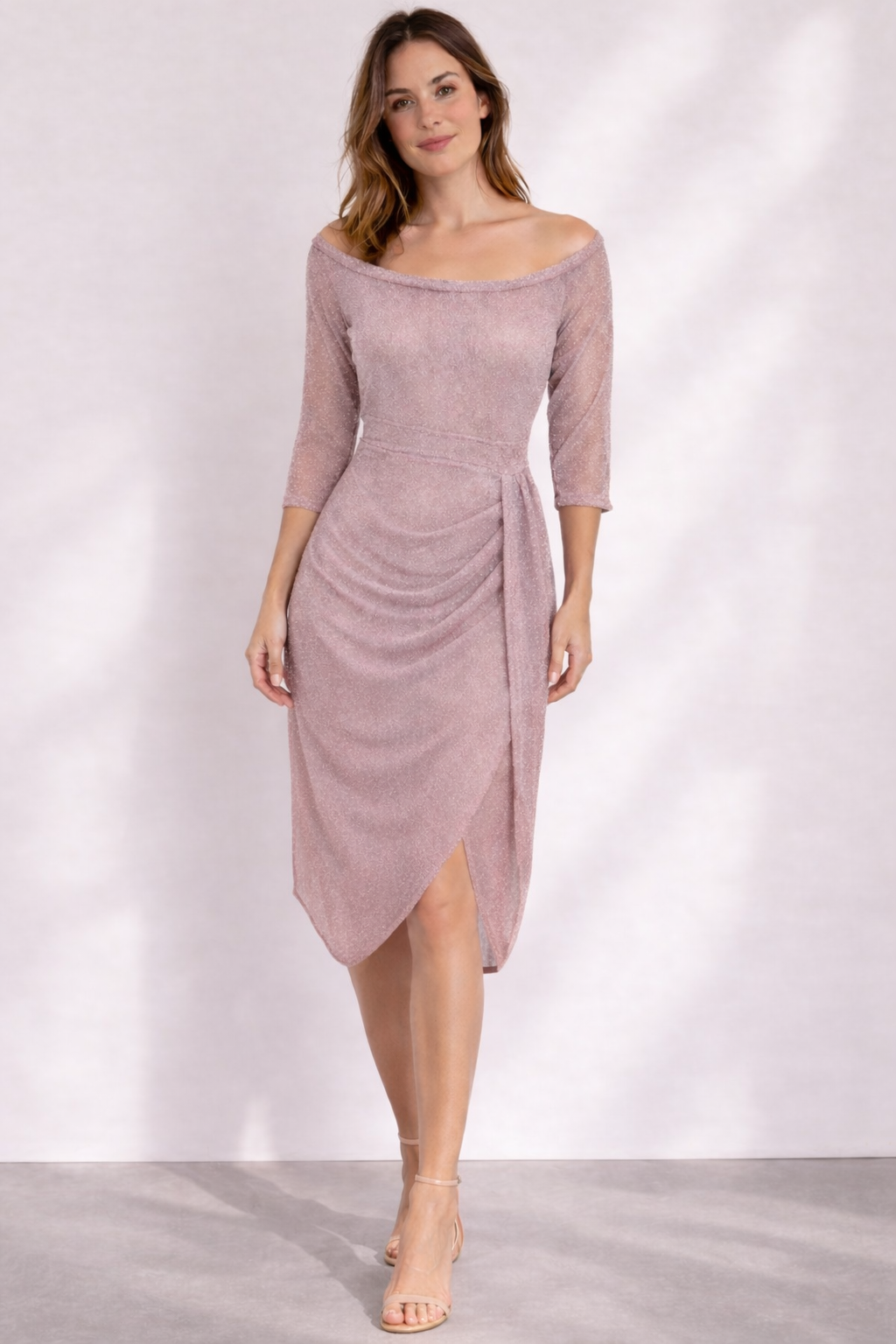 Damen Schulterfrei Hochzeitsgast Kleid | Midi