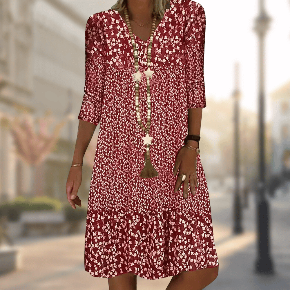 Damen Blumenmuster Boho-Midikleid  | 3/4-Ärmel