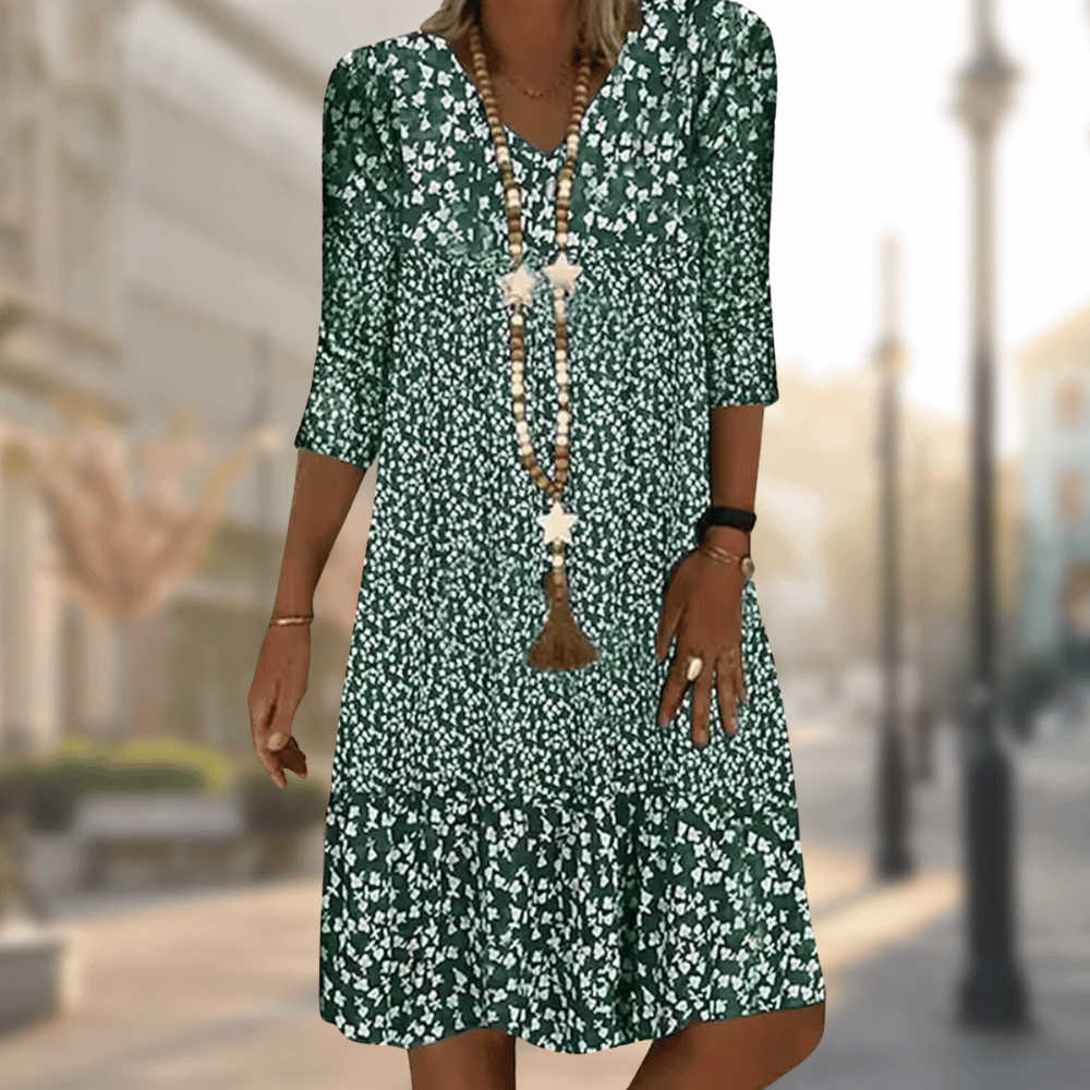 Damen Blumenmuster Boho-Midikleid  | 3/4-Ärmel