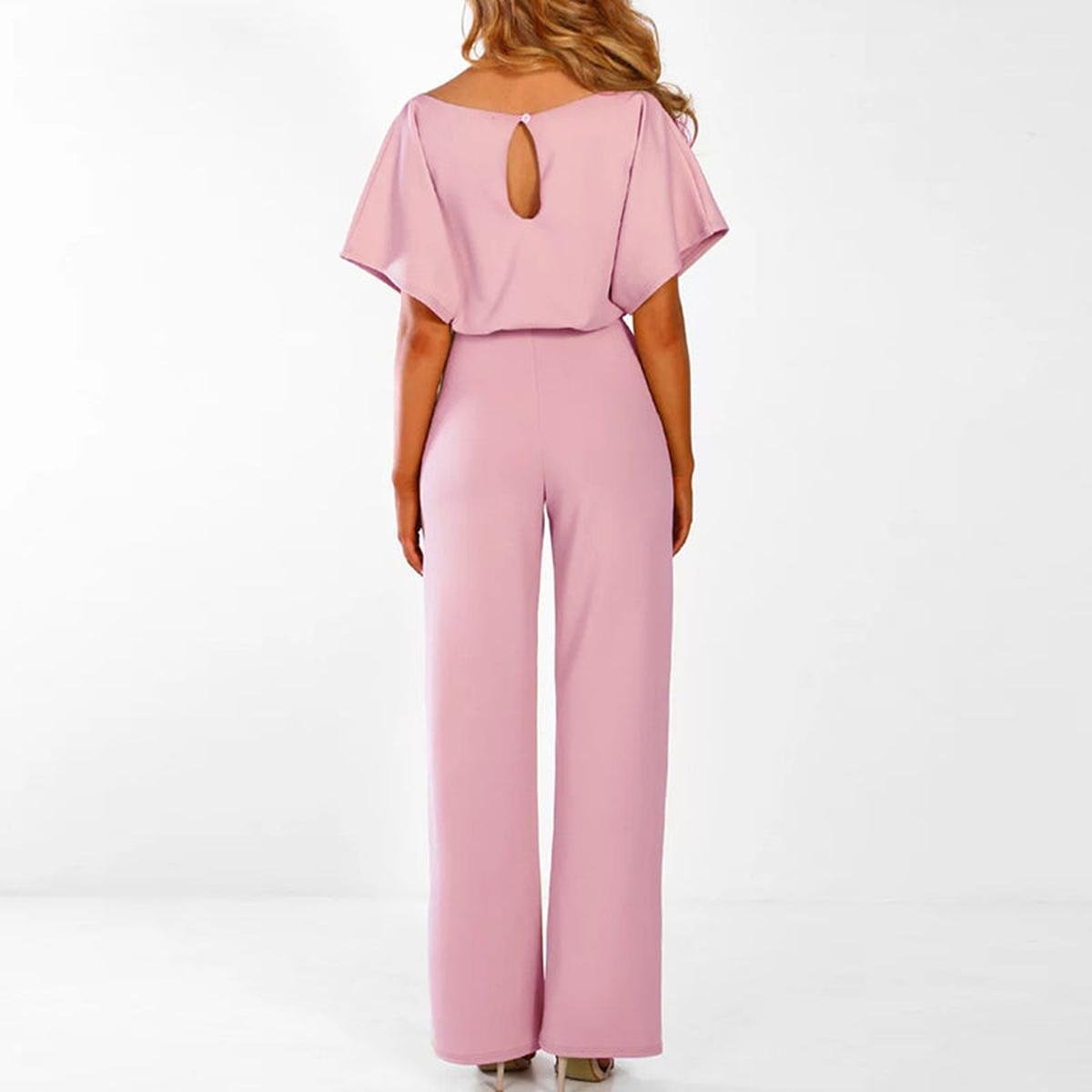 Damen Jumpsuit mit Taille Binden Gürtel | Weitem Bein