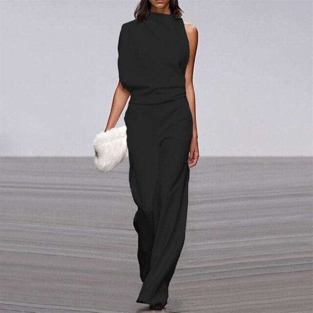 Damen Lässig Ein-Schulter Jumpsuit | Mit Weitem Bein