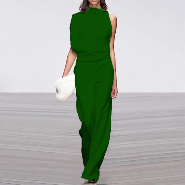 Damen Lässig Ein-Schulter Jumpsuit | Mit Weitem Bein