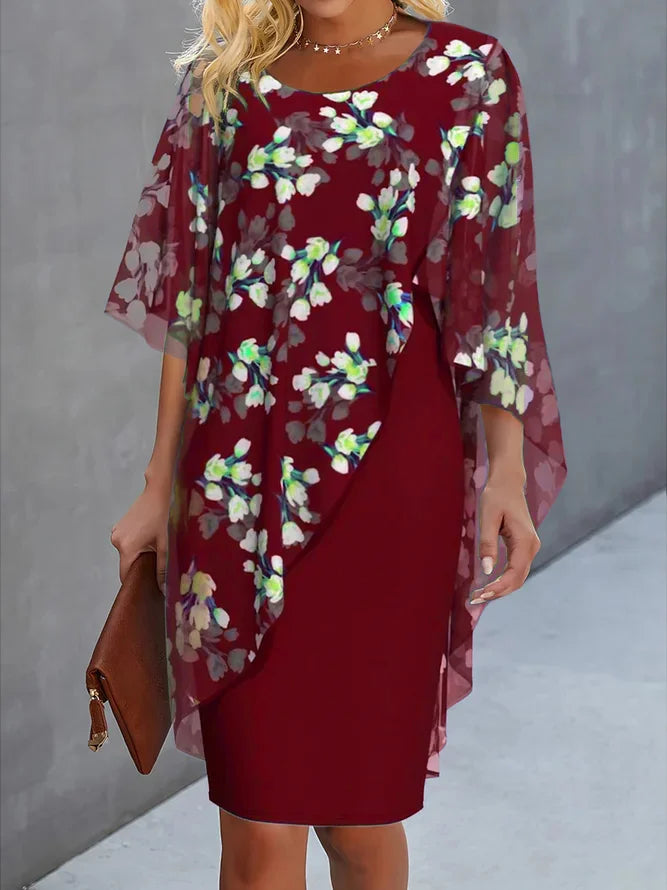 Damen Blumenmuster Bleistiftkleid | Rundhalsausschnitt