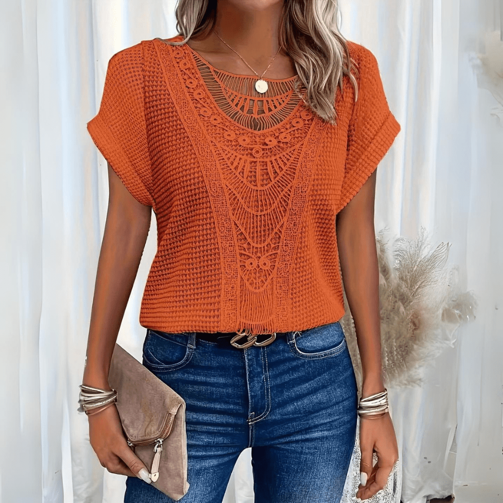 Damen Boho Sommer Top | Kurzarm