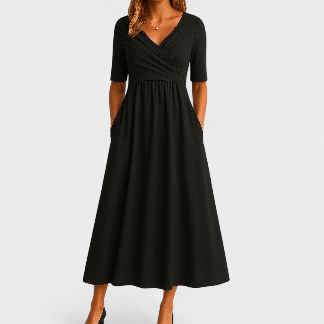 Damen Sommer Wickelkleid Mit Kurzen Ärmeln Und V-Ausschnitt | Midi