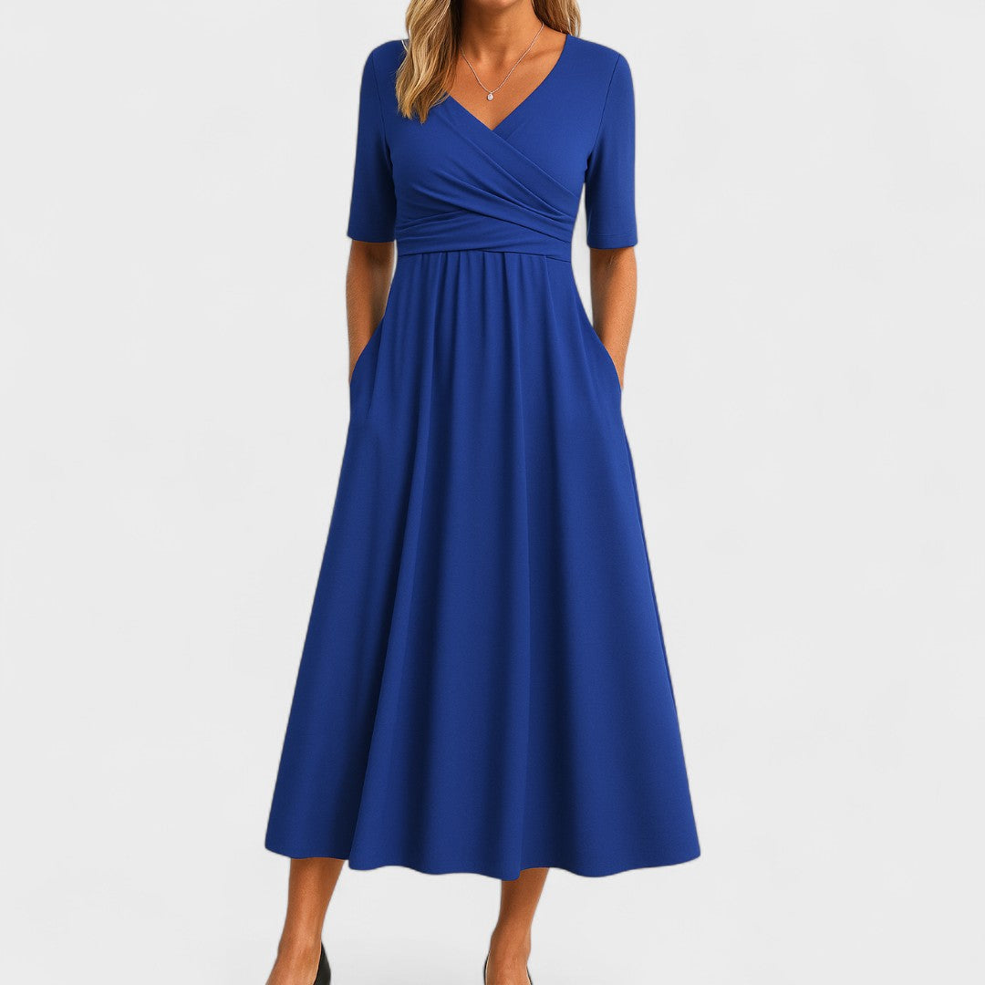Damen Sommer Wickelkleid Mit Kurzen Ärmeln Und V-Ausschnitt | Midi