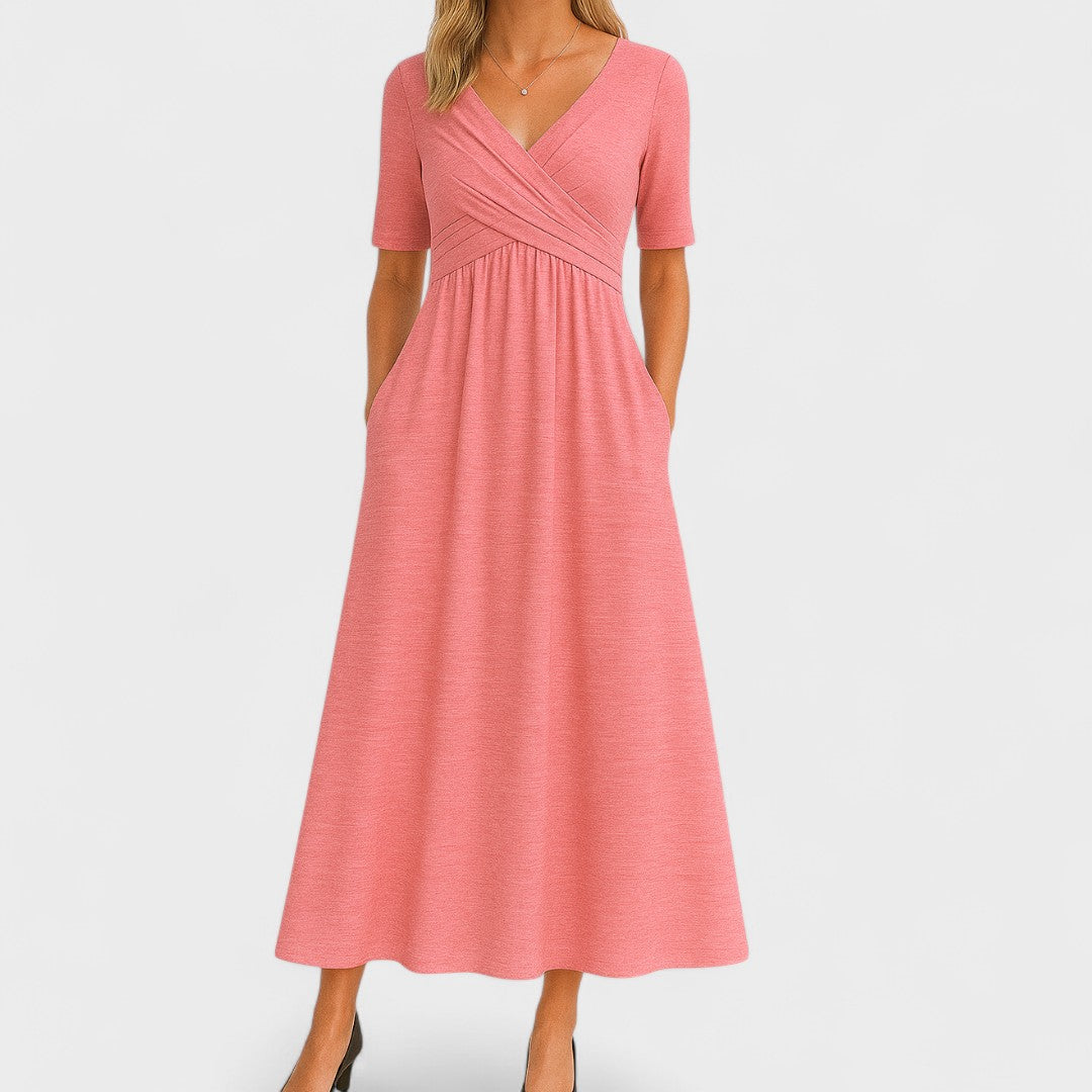 Damen Sommer Wickelkleid Mit Kurzen Ärmeln Und V-Ausschnitt | Midi