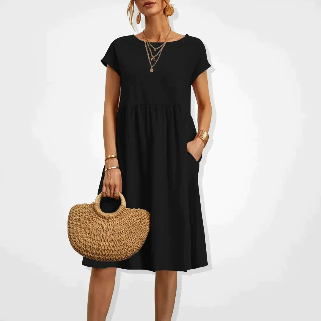 Damen Kurzen Ärmeln Midi Sommerkleid | mit Taschen