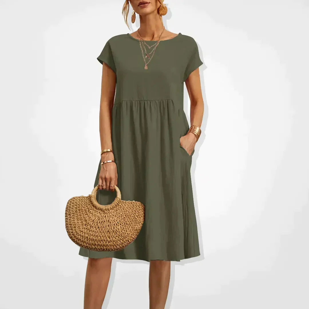 Damen Kurzen Ärmeln Midi Sommerkleid | mit Taschen