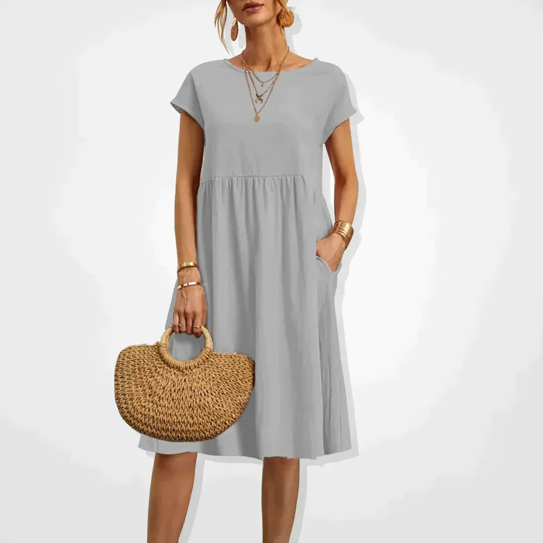 Damen Kurzen Ärmeln Midi Sommerkleid | mit Taschen