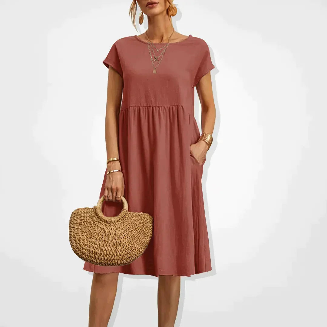 Damen Kurzen Ärmeln Midi Sommerkleid | mit Taschen