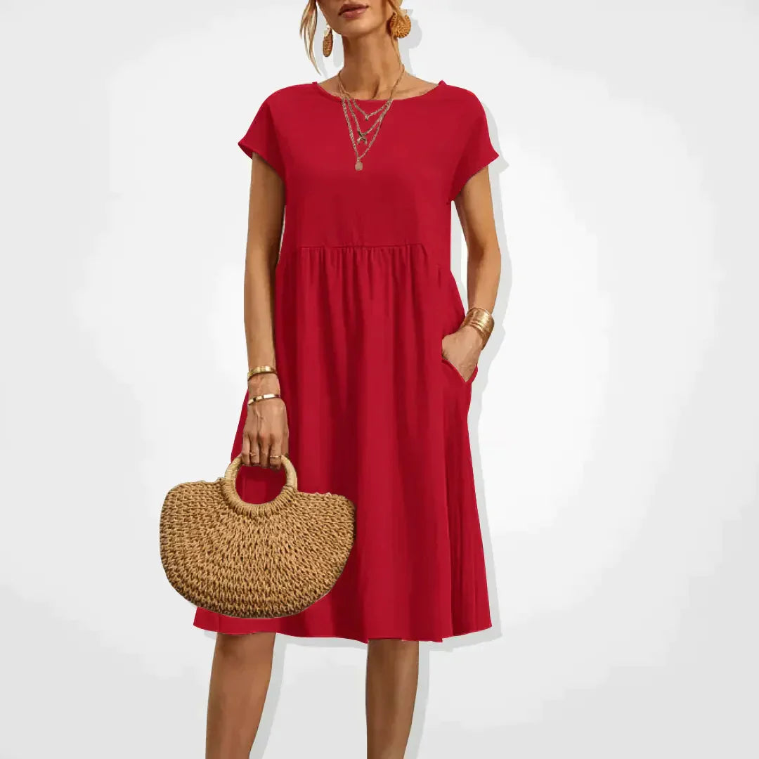 Damen Kurzen Ärmeln Midi Sommerkleid | mit Taschen