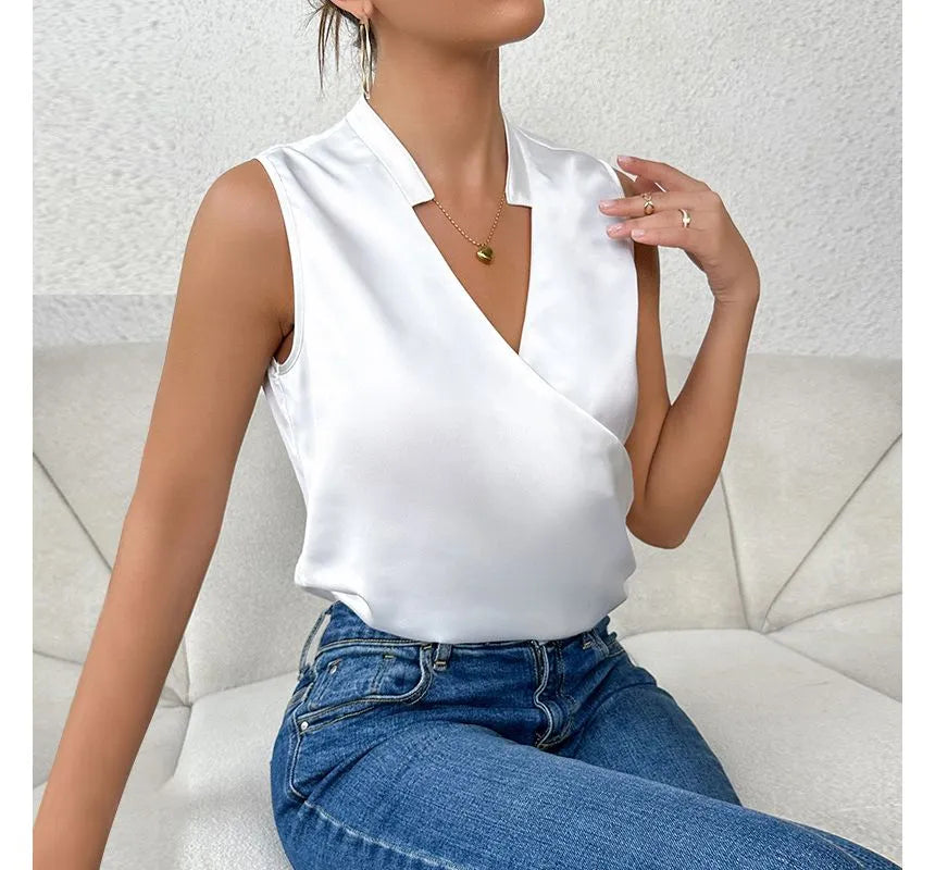 Damen Wickel V-Ausschnitt Top | Ärmellos