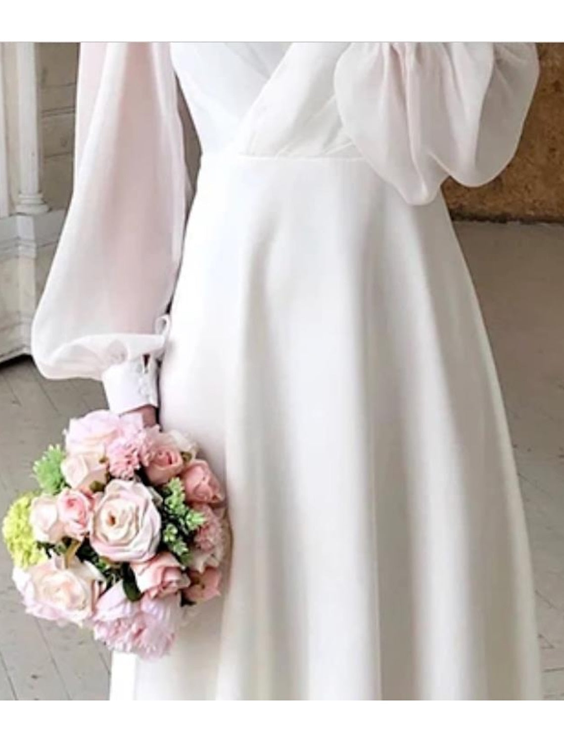 Damen Langärmeliges Weißes Kleid | Midi