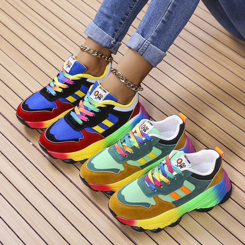 Dame Bunte Plateau Sneaker | Schnürverschluss