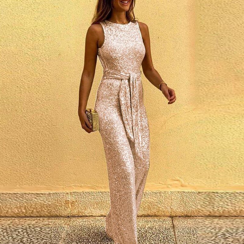 Damen Ärmellos Festlicher Jumpsuit | mit Taillengürtel