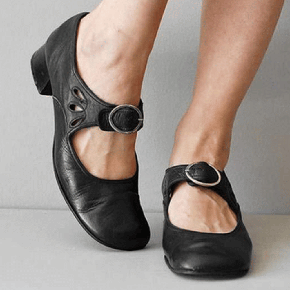 Damen Vintage Mary Jane Sandalen | Mit Niedrigem Blockabsatz
