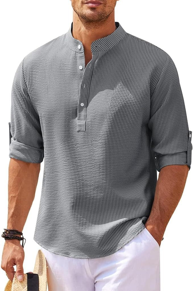 Herren Lange Ärmel Henley Hemd | Lässig