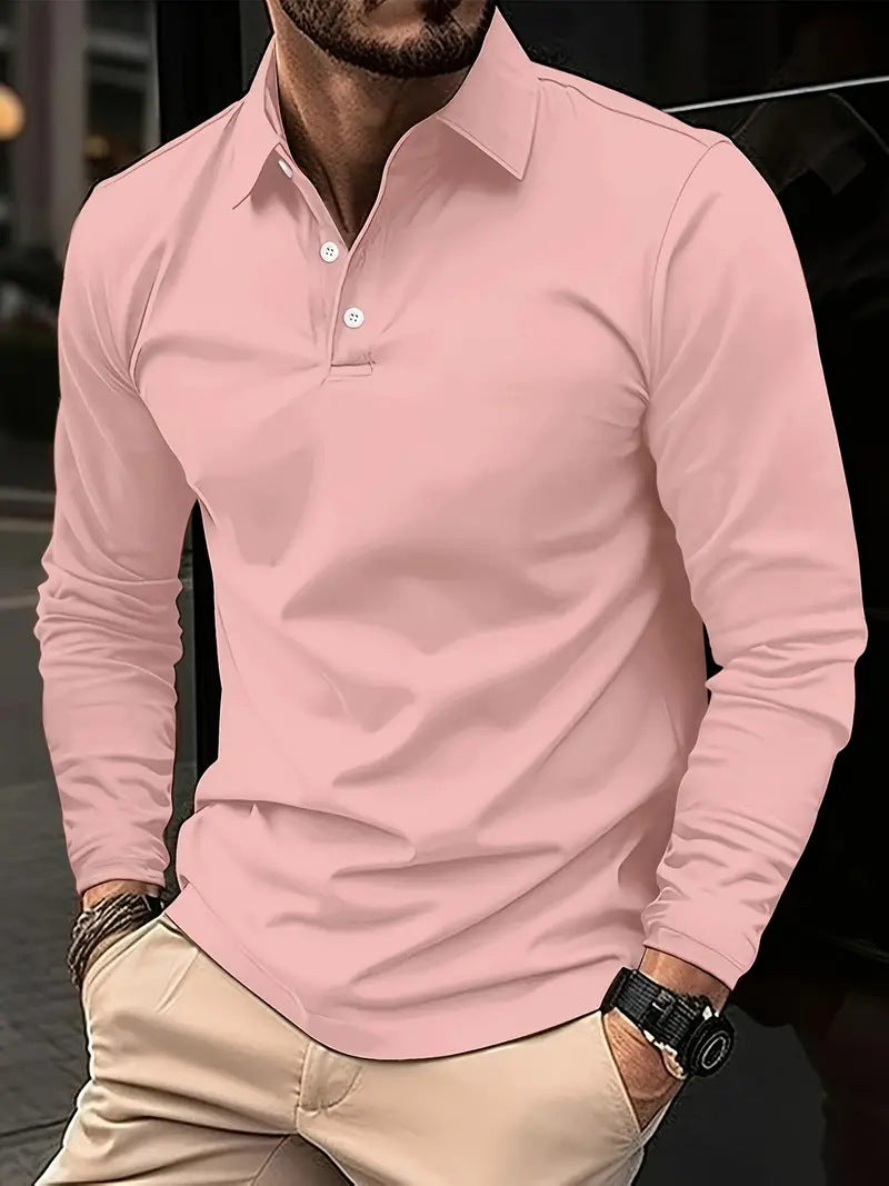 Herren Langarm Polo-Shirt | mit Knopfleiste