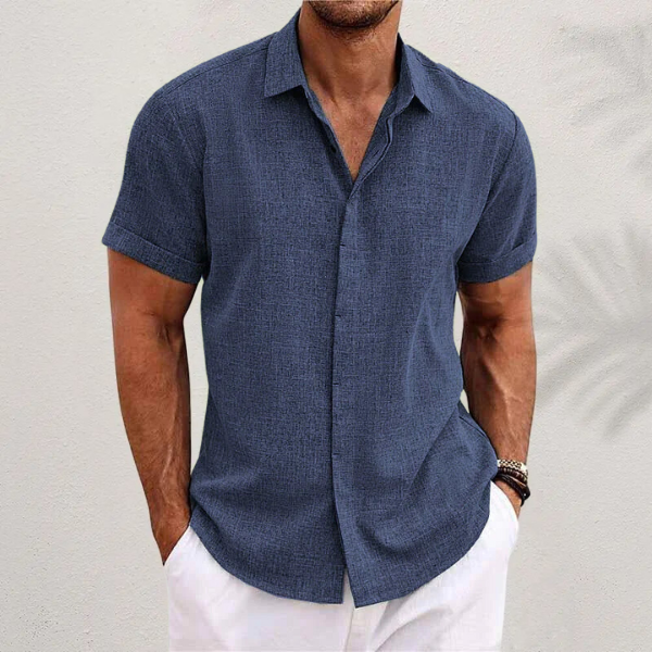 Herren Sommer Knopfleiste Leinenhemd | Kurzarm