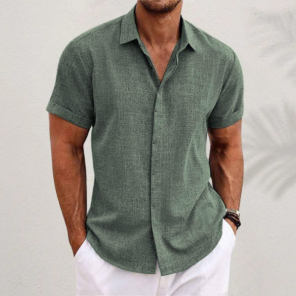 Herren Sommer Knopfleiste Leinenhemd | Kurzarm