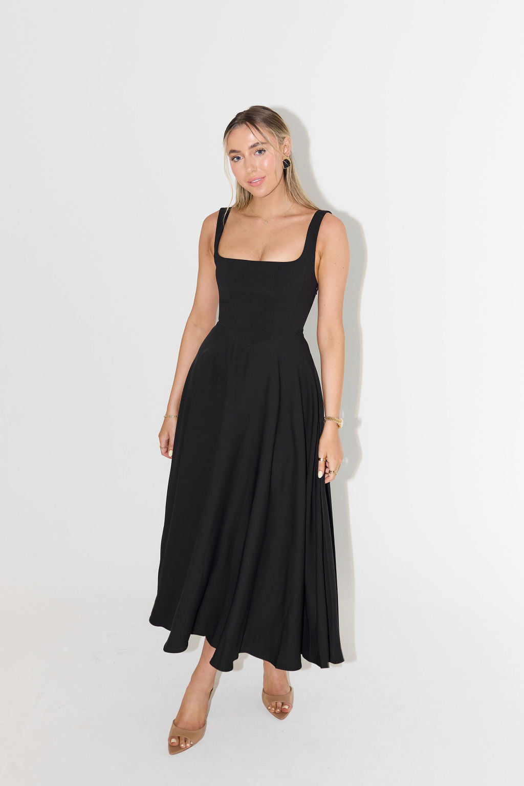 Damen A-Linien Quadratischer Hals Abendkleid | Maxi