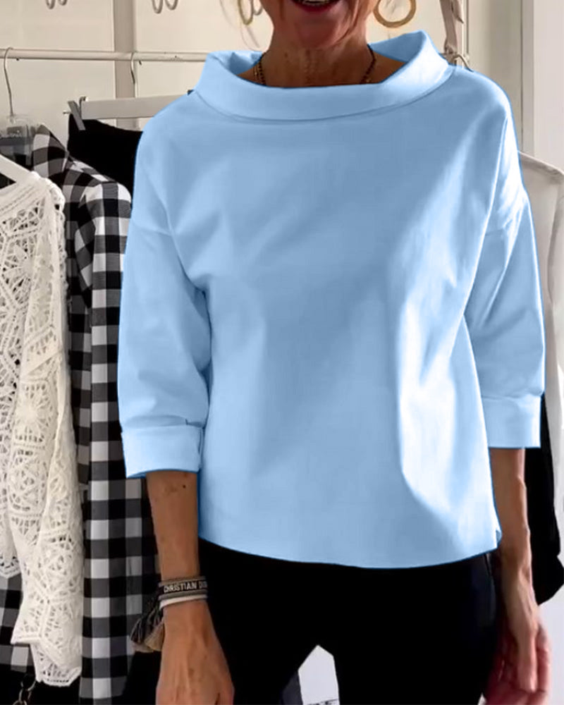 Damen Lässig Wasserfallausschnitt Bluse | mit 3/4-Ärmeln