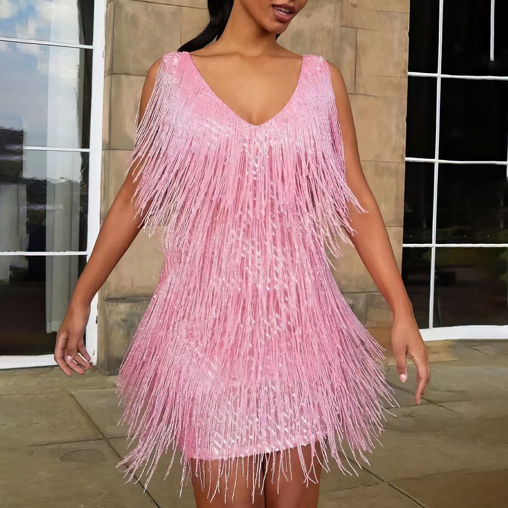 Damen V-Ausschnitt Festliches Kleid | Mini