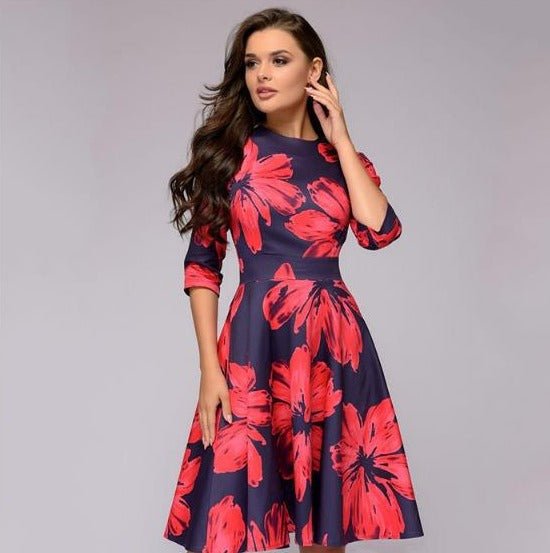Damen Blumendruck Hochzeitsgast Kleid | Midi