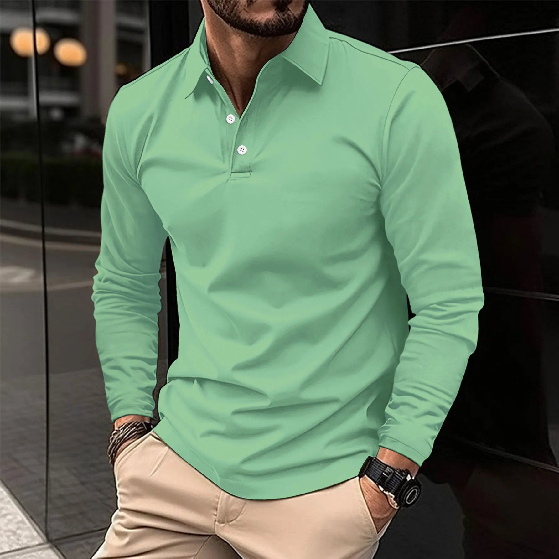 Herren Lässig Polo-Shirt | Langarm