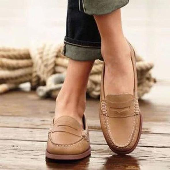 Damen Arbeits Flache Loafers | Reinschlüpfen