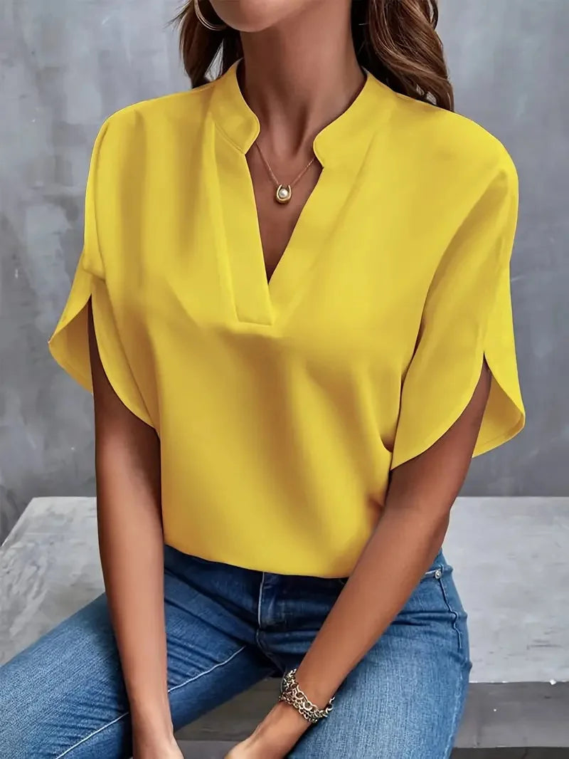 Damen V-Ausschnitt Kurzarm Bluse | Lässig