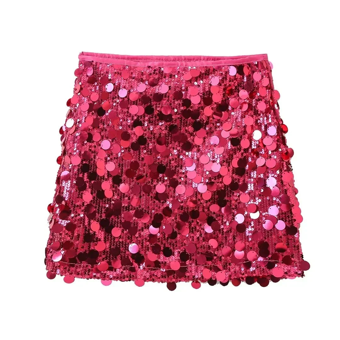 Damen Glitzernder Hochtaillierter Rock | Mini
