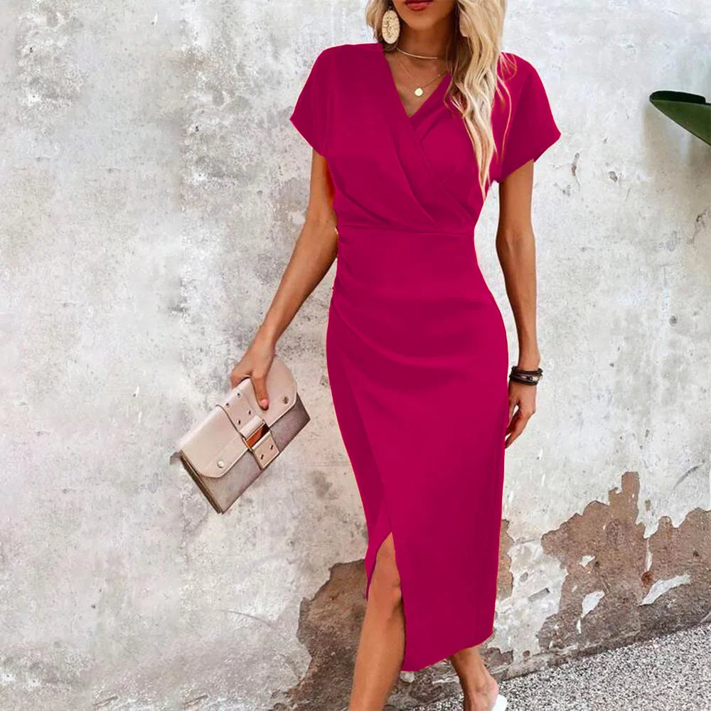 Damen Wickel V-Ausschnitt Abendkleid | Midi