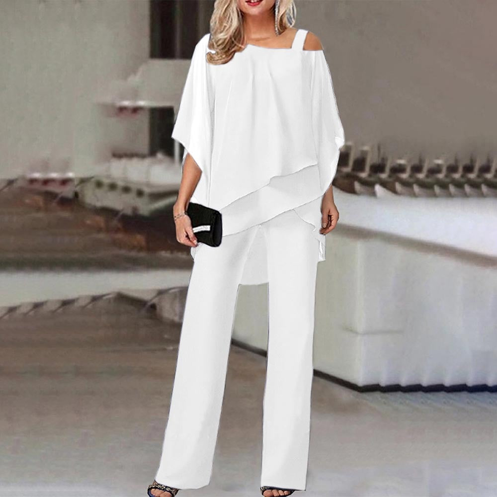 Damen Asymmetrische Bluse und Lange Hose | 2-Teilig