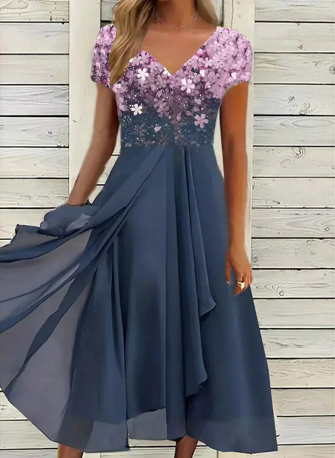 Damen V-Ausschnitt Abendkleid | Kurzarm