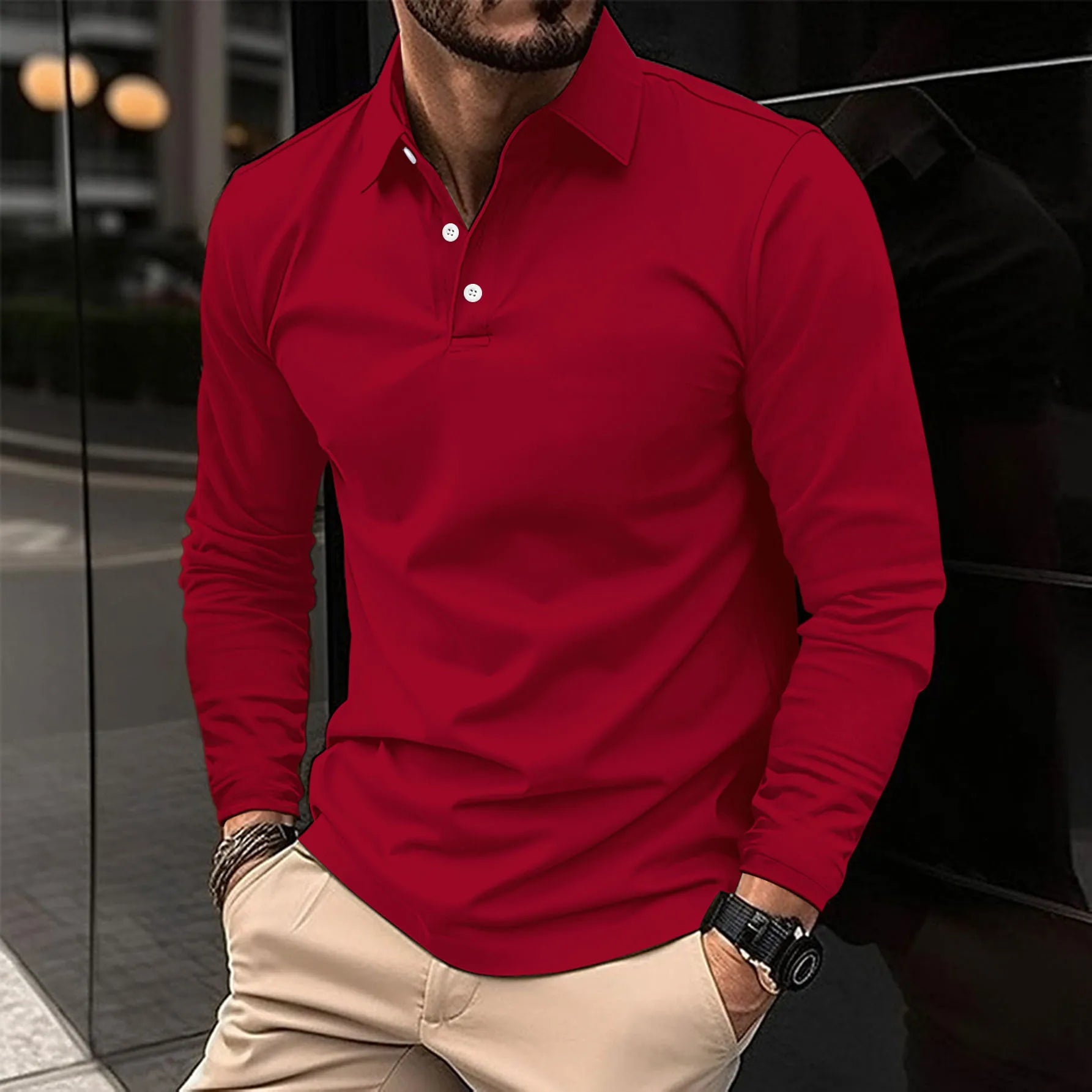 Herren Lässig Polo-Shirt | Langarm