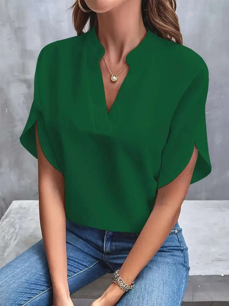 Damen V-Ausschnitt Kurzarm Bluse | Lässig