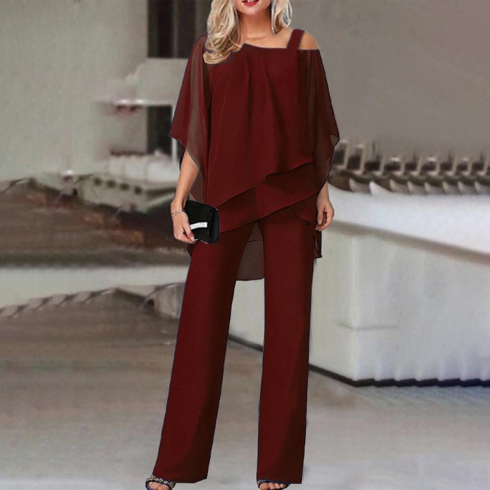 Damen Asymmetrische Bluse und Lange Hose | 2-Teilig