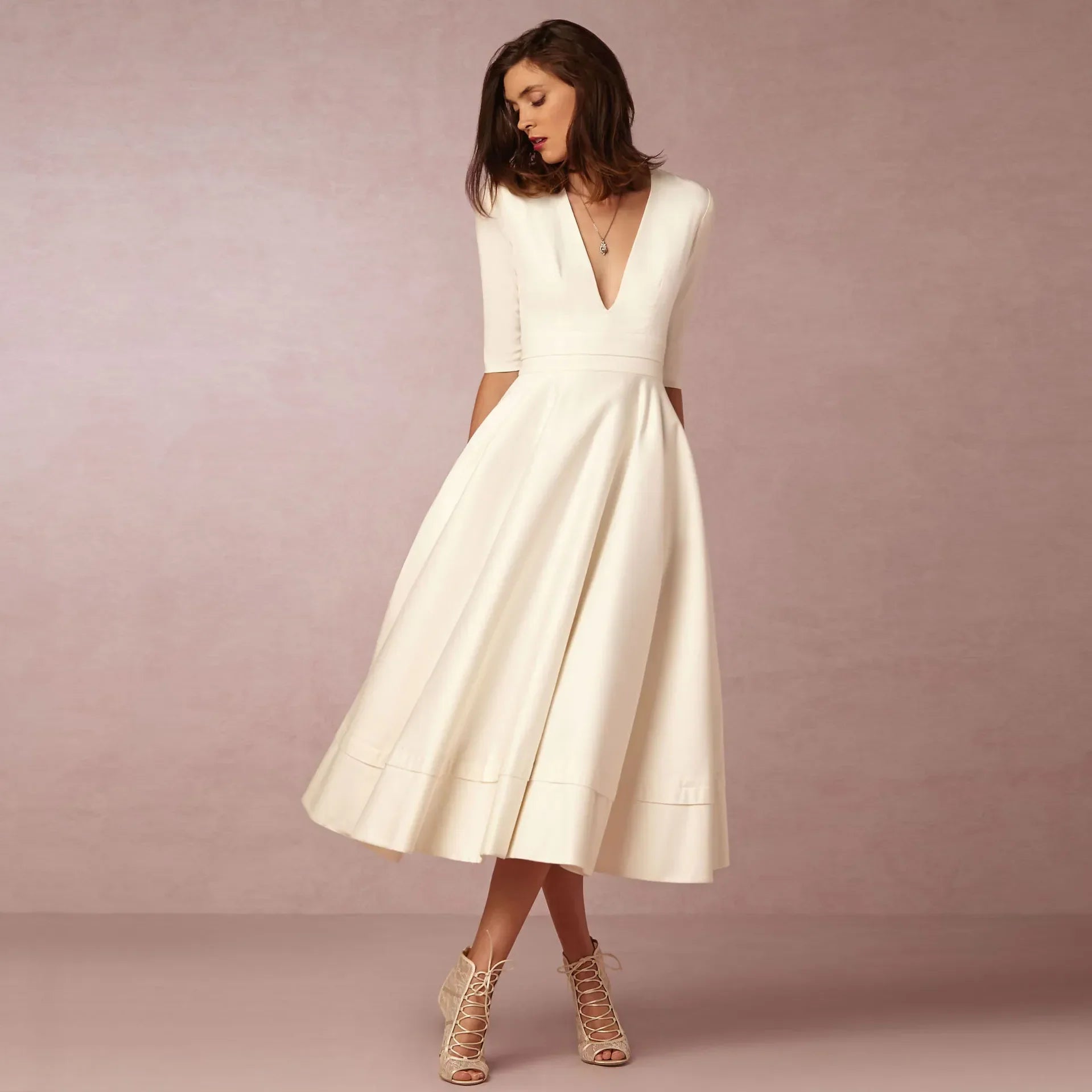 Damen V-Ausschnitt Hochzeitsgast Kleid | Midi