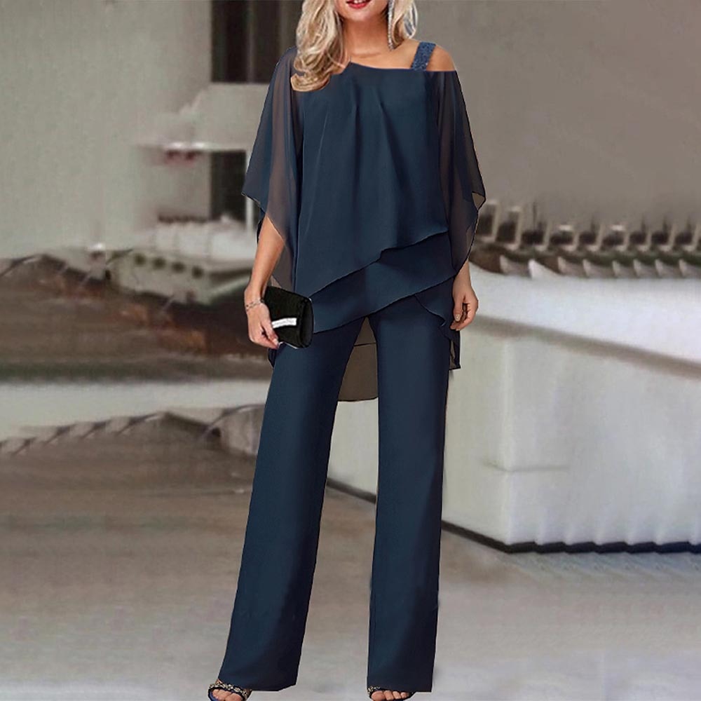 Damen Asymmetrische Bluse und Lange Hose | 2-Teilig