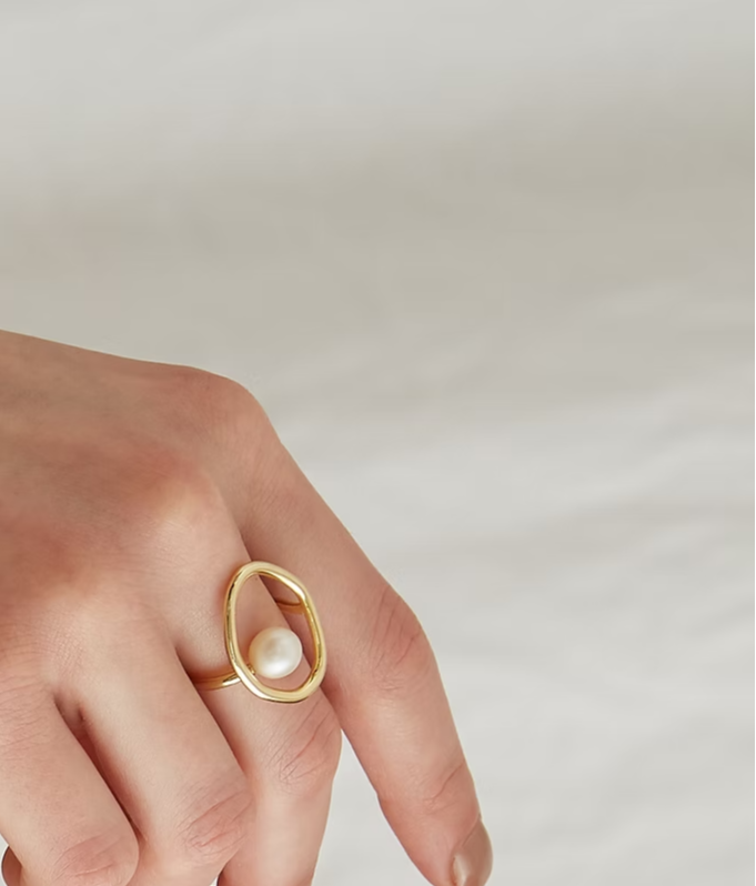 Minimalistischer Ovaler Ring | mit Perle