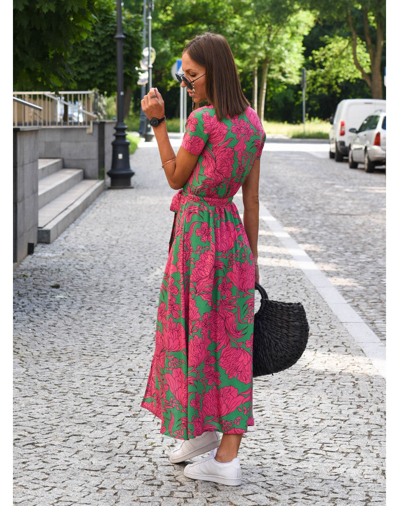 Damen V-Ausschnitt Kurzarm Wickelkleid | Midi