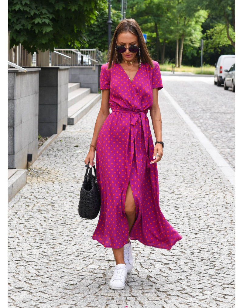Damen V-Ausschnitt Kurzarm Wickelkleid | Midi