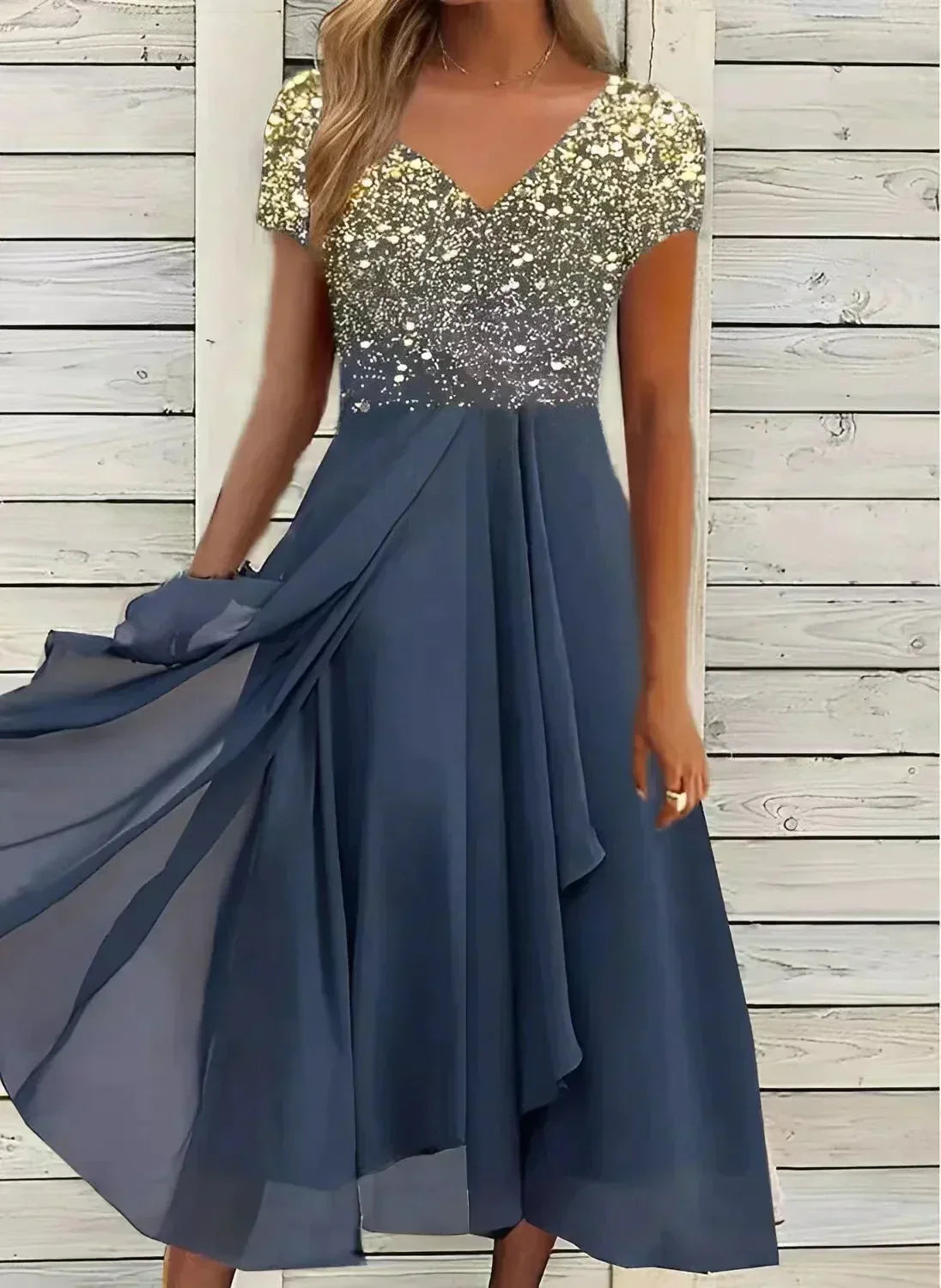 Damen Blumenmuster Midikleid | Kurze Ärmel