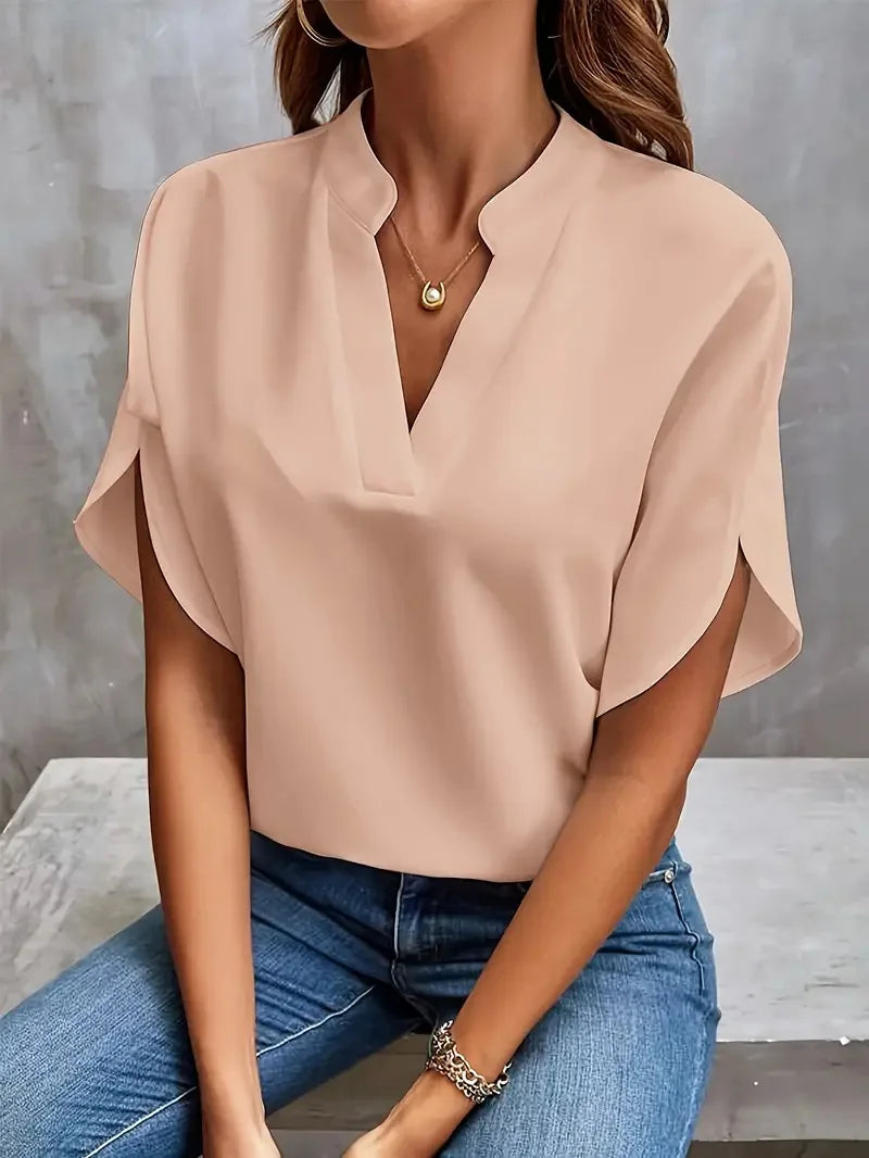 Damen V-Ausschnitt Kurzarm Bluse | Lässig