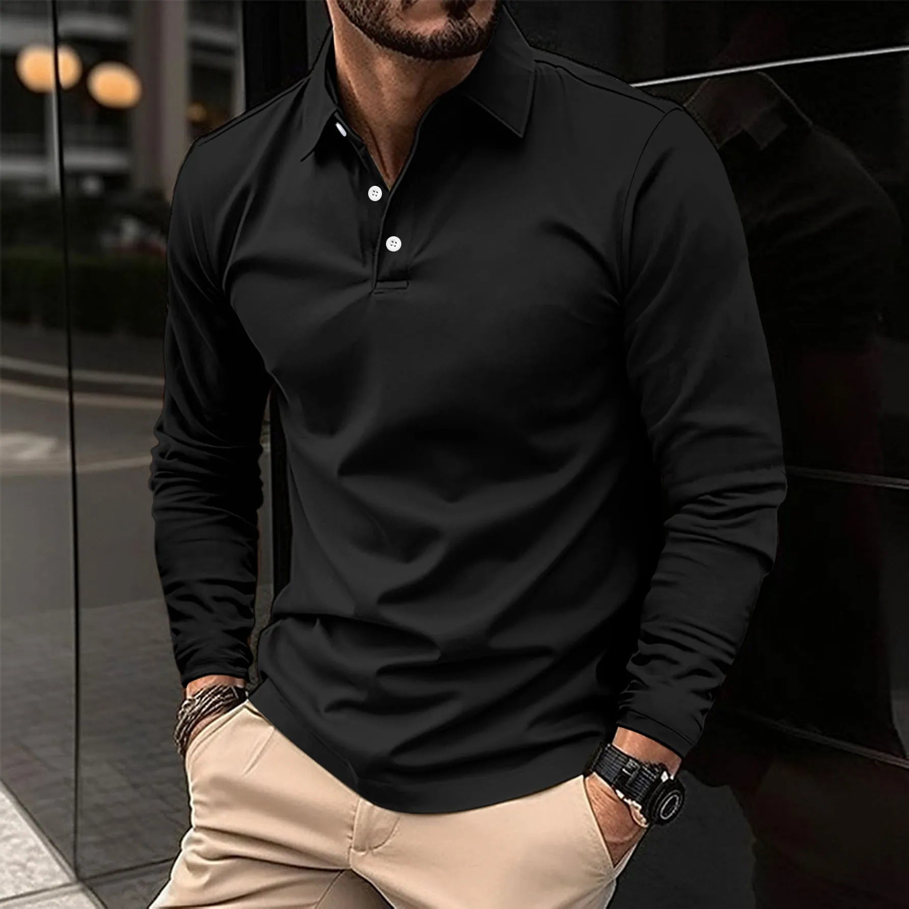 Herren Lässig Polo-Shirt | Langarm