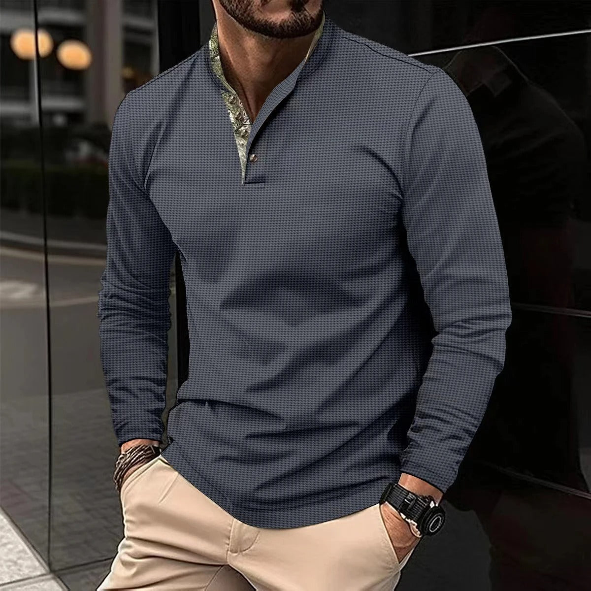 Herren Lässiges Stehkragen Henley-Polo-Shirt | Schmale Passform