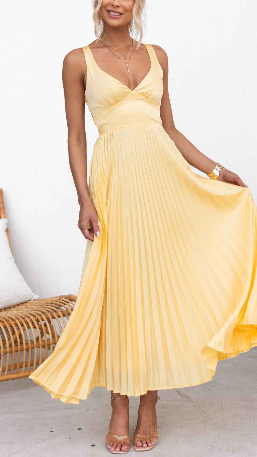 Damen Ärmelloses Plissiertes Abendkleid | Maxi