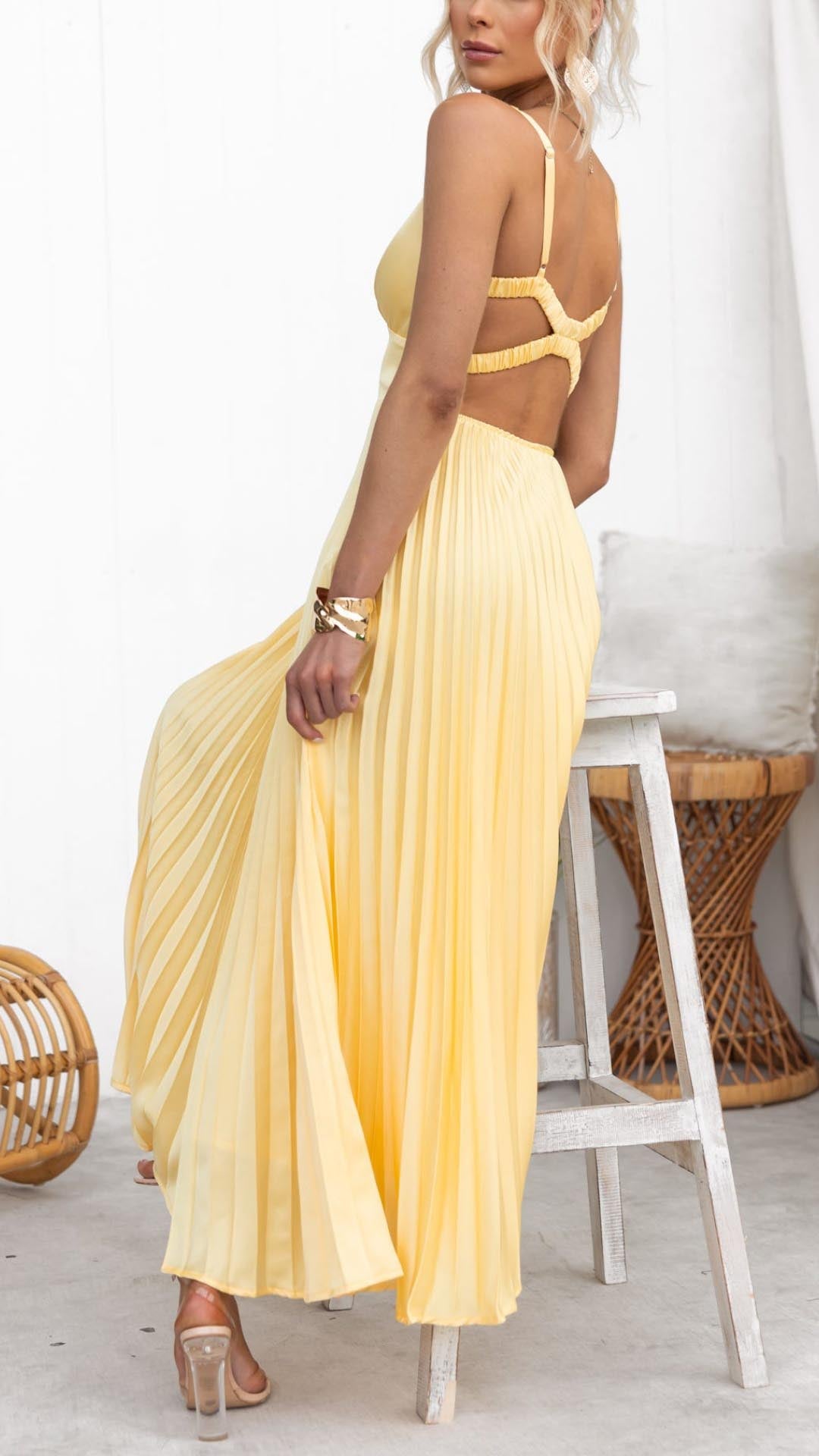 Damen Ärmelloses Plissiertes Abendkleid | Maxi